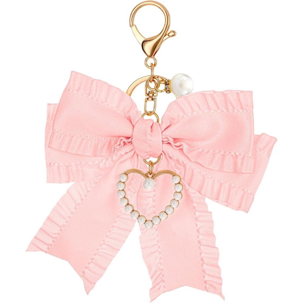 Elegant Bow Keychain Charm with Pearls - Chic Bag Accessory for Women - Picture 1 of 7